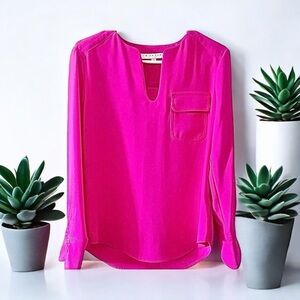 Trina Turk Fuchsia V-Neck Tunic Blouse Top S